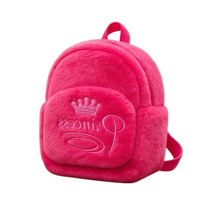Sac à Dos Fille 27cm Rose Peluche Douce Modèle Couronne Princesse Idéal Maternelle et Sorties
