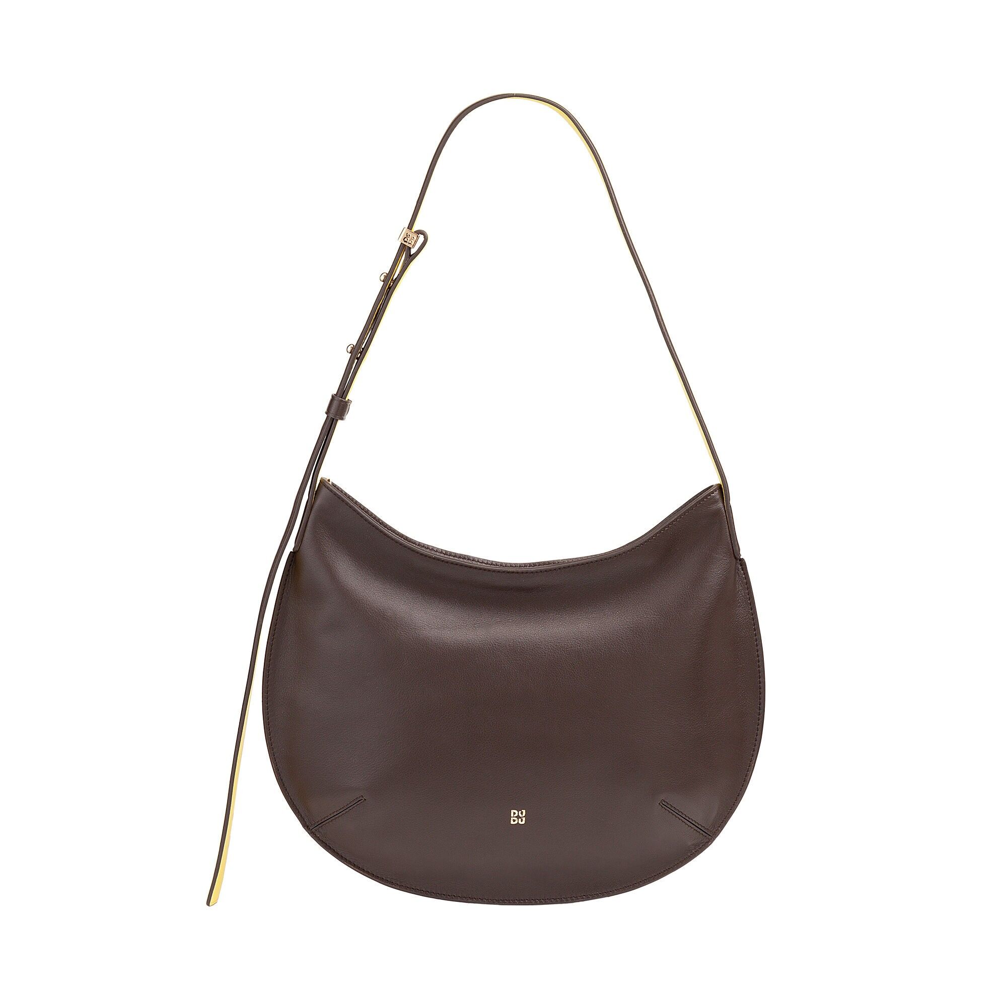 Borsa hobo in pelle da donna Dudu Medium con cerniera, marrone caffè