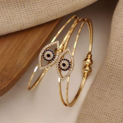 Large Gold Evil Eye Dual Brass Cuff Bracelet