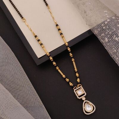 Elegant Twin-Pendant Gold Plated Zircon Mangalsutra Necklace