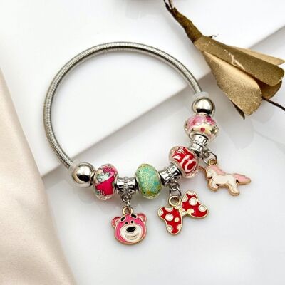 Bracelet jonc en émail argenté avec breloque licorne