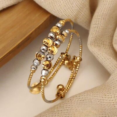 Gold Silver Ball Beaded Adjustable Cuff Bracelet
