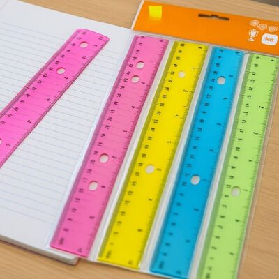 Pack of 4 Plastic Flat Rulers 30 cm Multicolored Ideal for School and Office