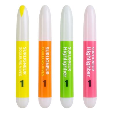 Pack of 4 Assorted Color Highlighters Compact Size