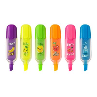 Pack of 6 Mini Scented Highlighters Assorted Colors Compact Size
