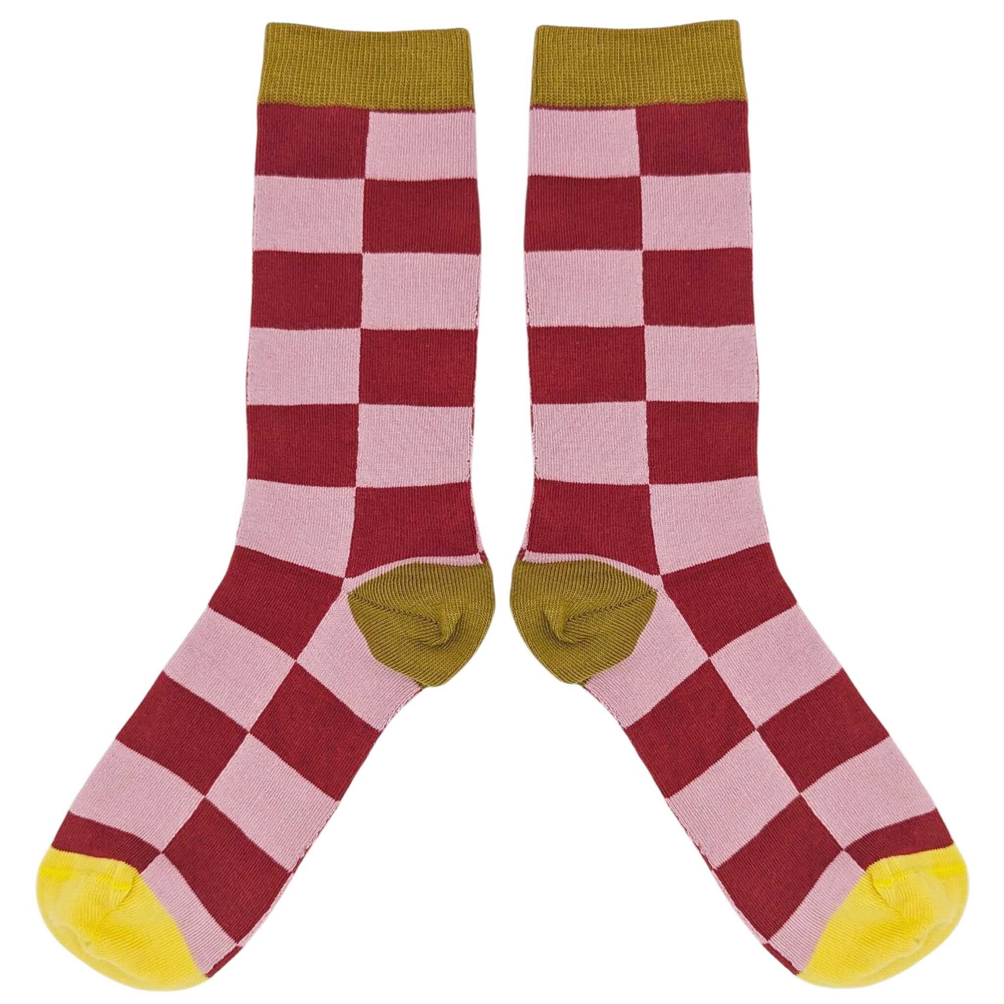 Söckchen - Baumwolle - Damen - BIG CHECK - rot/pink - KARTONGRÖSSE 3