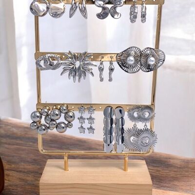 Set de 12 boucles d'oreilles en acier inoxydable sans présentoir SET200