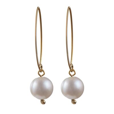 Gold Plated Long Sterling Silver Threader Earrings with White Pearl Drop