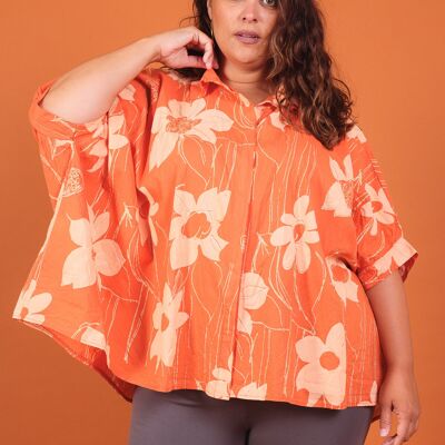 GRANDE TAILLE Chemise ample imprimée fleurie 100% Coton PC2544GT