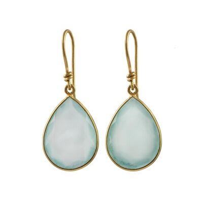 Aqua Chalcedony Gold Plated Sterling Silver Earrings with a Tear Drop Shaped Gemstone