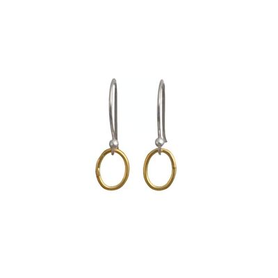Two Toned Small Oval Gold Plated Silver Earring