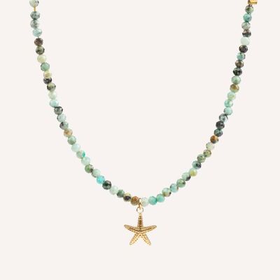 Bohem Summer Necklace w Starfish Charm & Mineral Stones