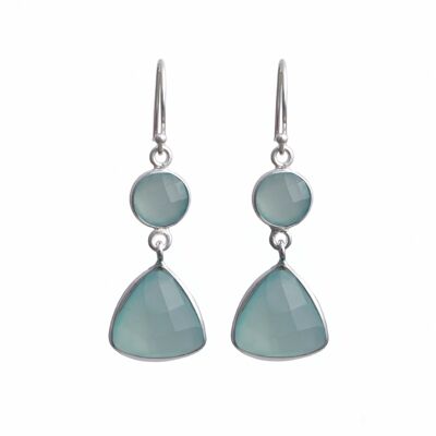 Aqua Chalcedony Gemstone Earrings in Sterling Silver - Triangular