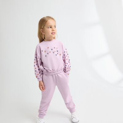 Girl's sweatshirt with dropped sleeves and tracksuit pants set