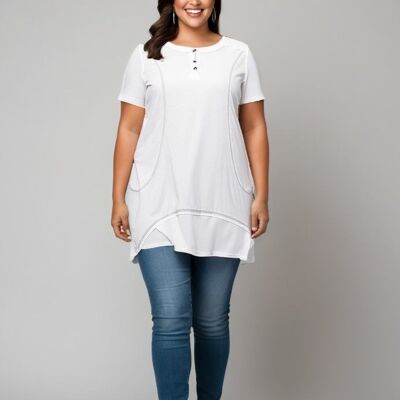 Plus size white tunic with gray stitching (A699)