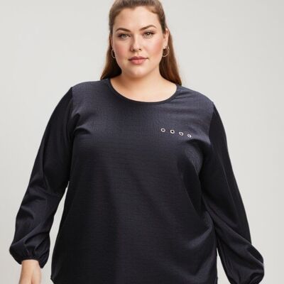 Plus size black silky blouse (C6175)