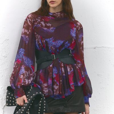 Livia – Flowing voile blouse with feline spot print