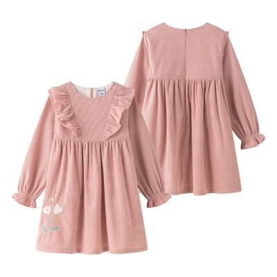 Robe d'hiver rose en velours côtelé pour fille à manches longues JGI95763