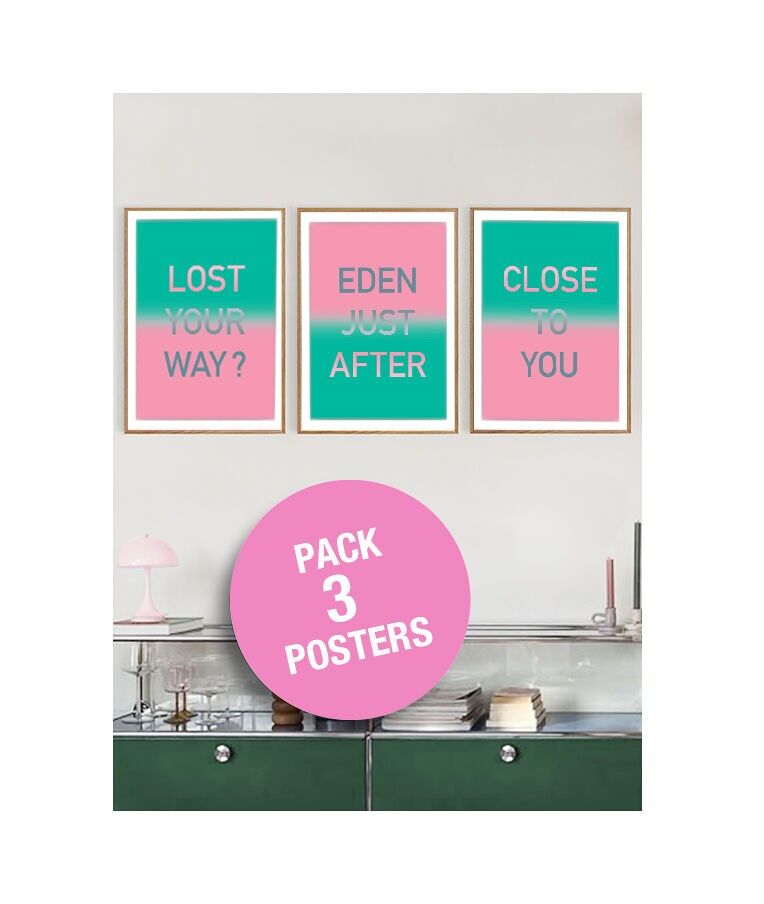 Oferta de pack de bienestar y desarrollo personal. Tríptico Edén (3 carteles 50x70 cm) - En los albores de la armonía. 100% Hecho en Francia.