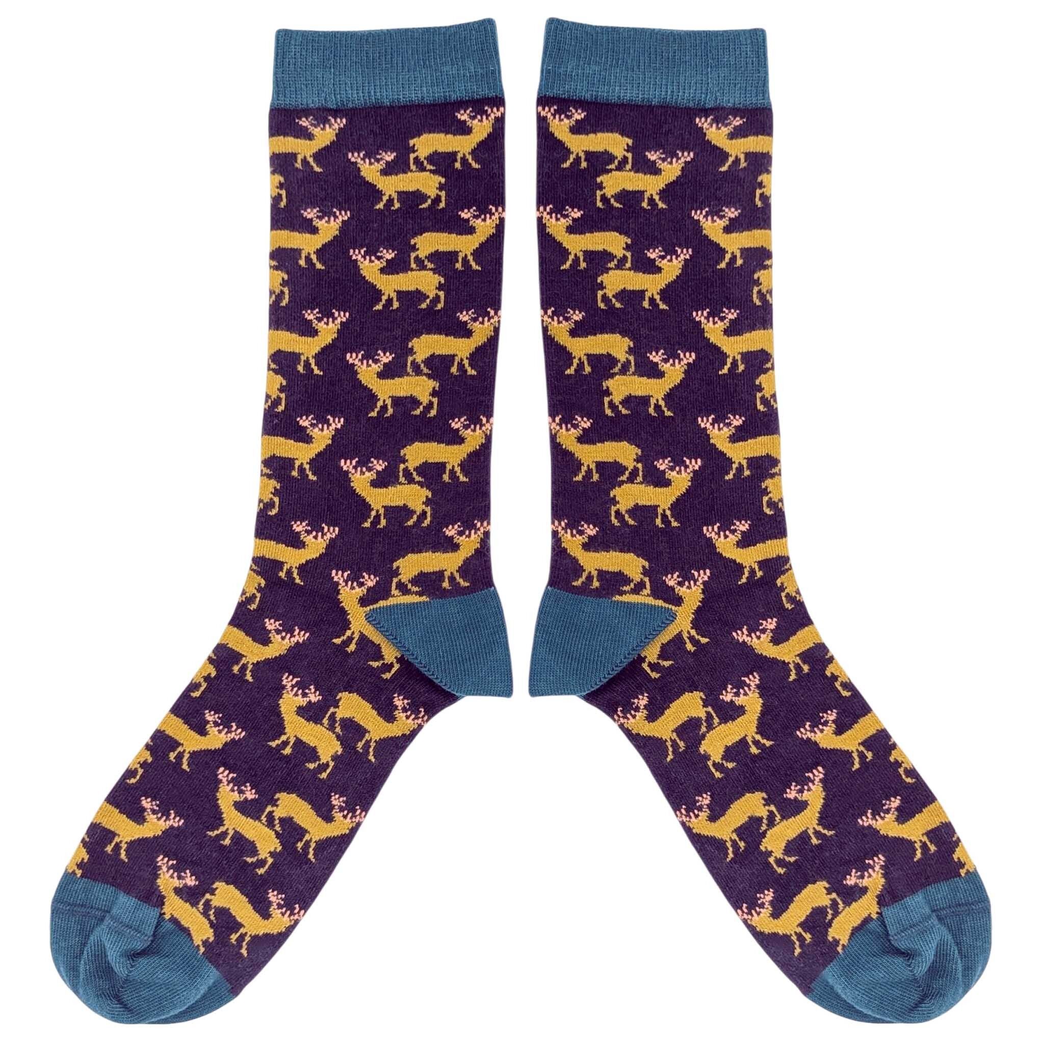 Söckchen - Baumwolle - Herren - Hirsche - Aubergine - Kartongröße 3