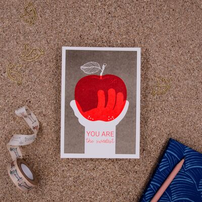 "You are the sweetest" (apple) letterpress A6 postcard