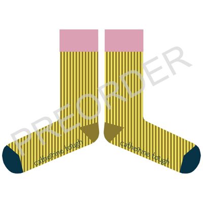 ANKLE SOCKS - cotton - women's - PINSTRIPE - yellow/pink - CASE SIZE 3