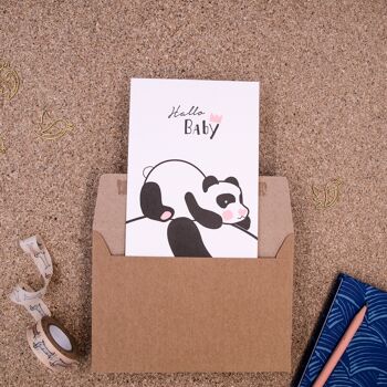 Carte pliante "Hello Baby" (panda, rose) Letterpress A6 avec enveloppe 1