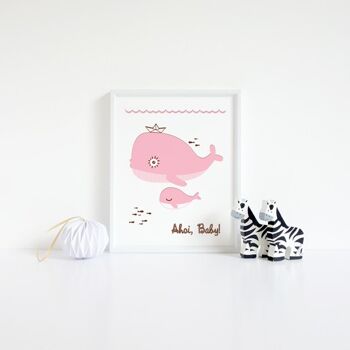 "Ahoj Baby" (baleine, rose) Carte pliante Letterpress A6 avec enveloppe 2