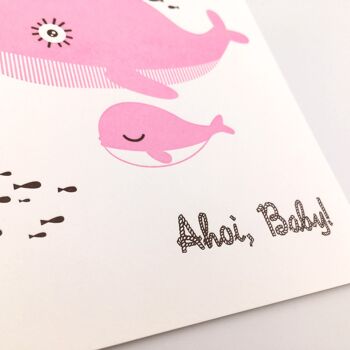 "Ahoj Baby" (baleine, rose) Carte pliante Letterpress A6 avec enveloppe 4
