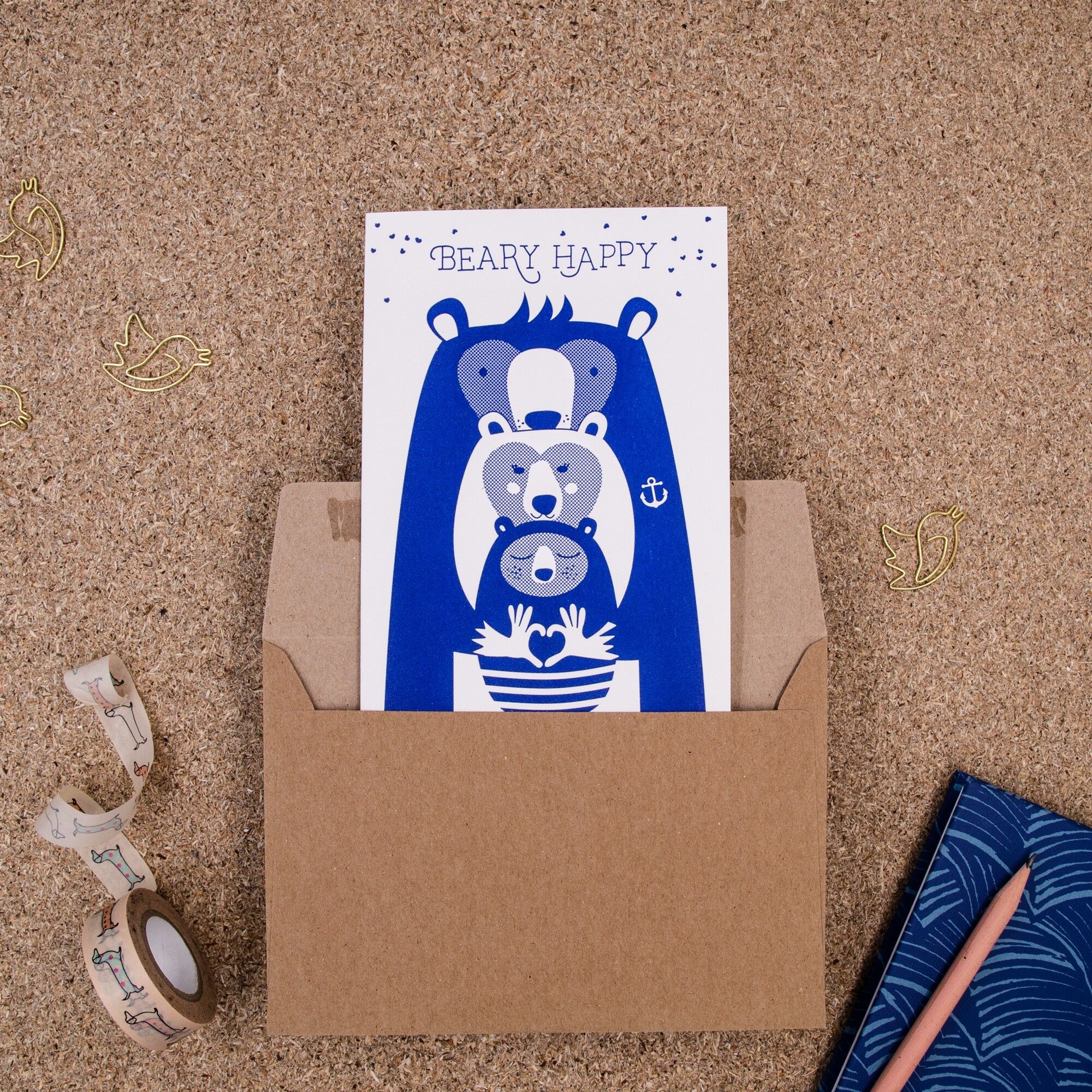 Biglietto pieghevole A6 tipo "Beary Happy" con busta
