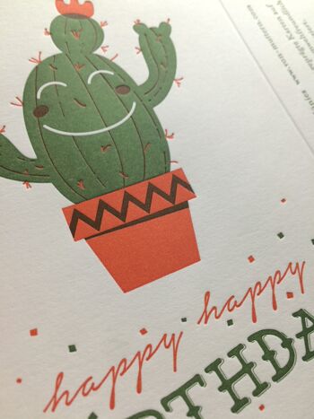 Carte pliante "Happy Birthday" (cactus) Letterpress A6 avec enveloppe 3