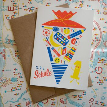 Carte pliante "1, 2, 3 Schule" (inscription scolaire) Letterpress A6 avec enveloppe 2