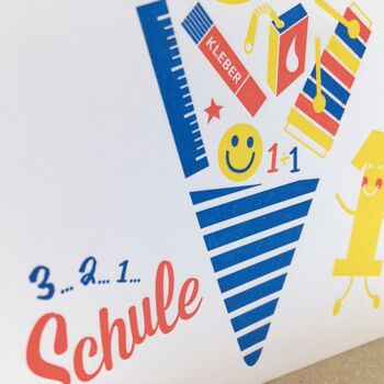 Carte pliante "1, 2, 3 Schule" (inscription scolaire) Letterpress A6 avec enveloppe 4