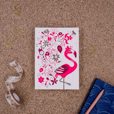 Carte de voeux Flamingo Letterpress A6 Carte postale