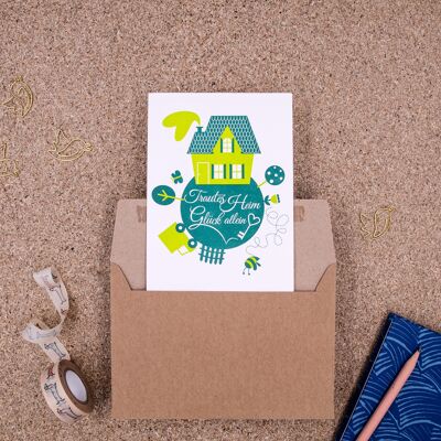 "Sweet home, happiness alone" (wedding) Letterpress A6 folding card with envelope