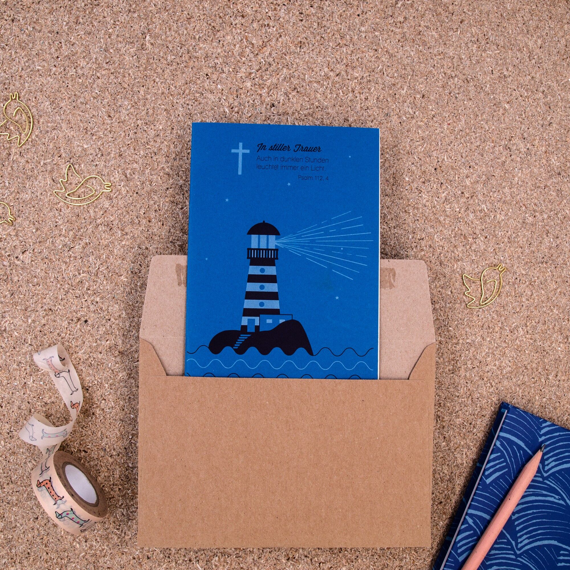 "In lutto silenzioso" (condoglianze, faro) Biglietto pieghevole formato A6 con busta