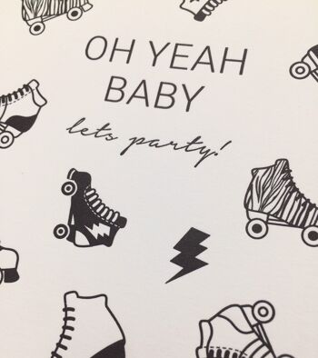 Carte postale "Let's party" (patins à roulettes) Letterpress A6 2