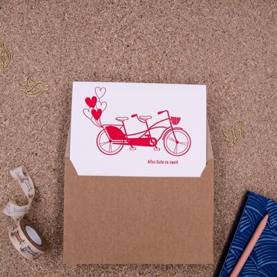 "Alles Gute zu zwei" (Bicycle) Letterpress A6 folding card with envelope