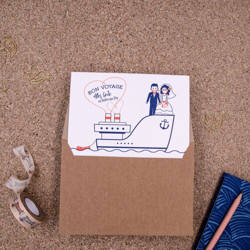 "Alles Gute im Hafen der Ehe" (Hochzeit) Letterpress A6 Klappkarte mit Umschlag