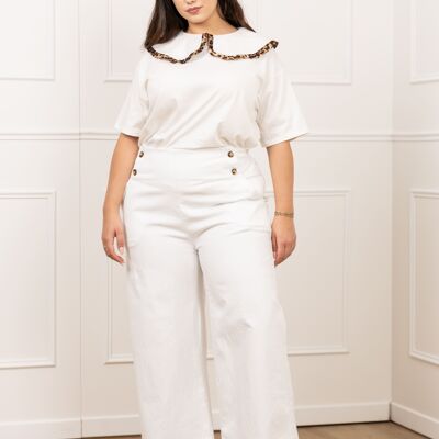 GRANDE TAILLE Tshirt col claudine bordure en léo - PT2509GT