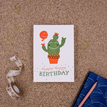 Carte Postale "Joyeux Anniversaire" (Cactus) Letterpress A6 1