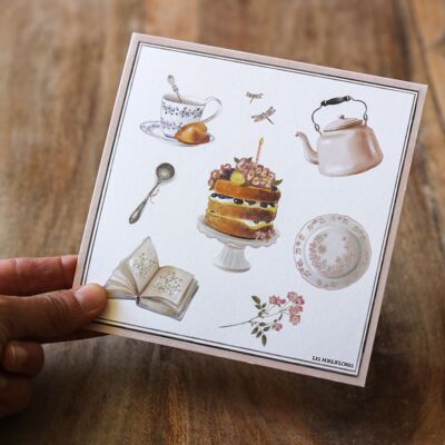 Tarjeta ilustrada de la hora del té