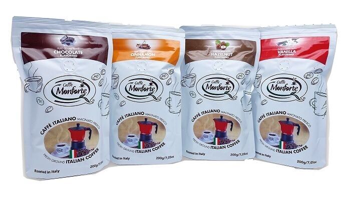Entdeckerpaket 4 x 5 Caffè Monforte aromatisiert gemahlen in 200 g Packung