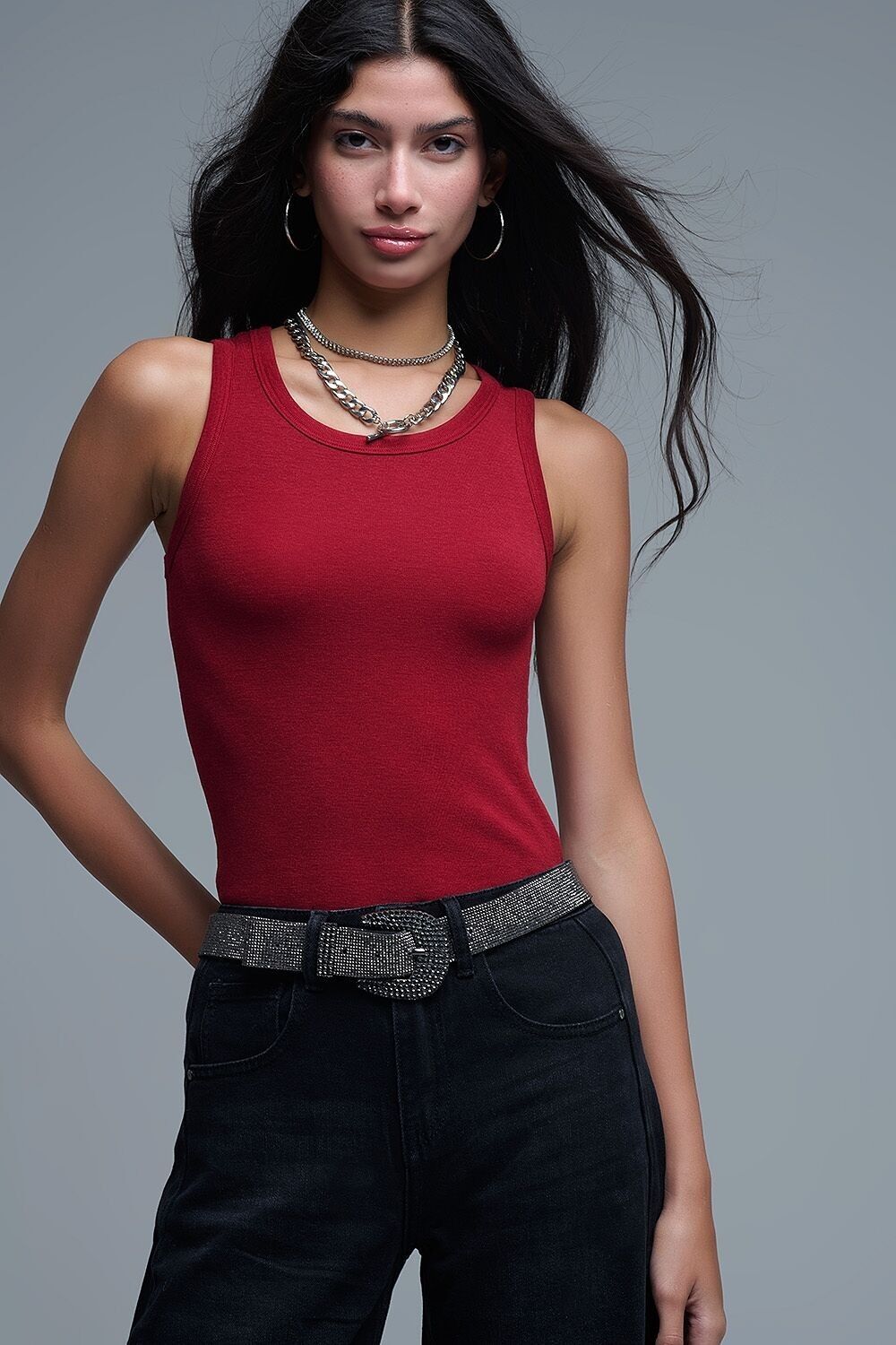 Canotta basic super morbida in maglia color rosso rubino