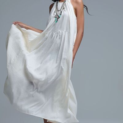 Robe longue crème à col licou avec détails de couture