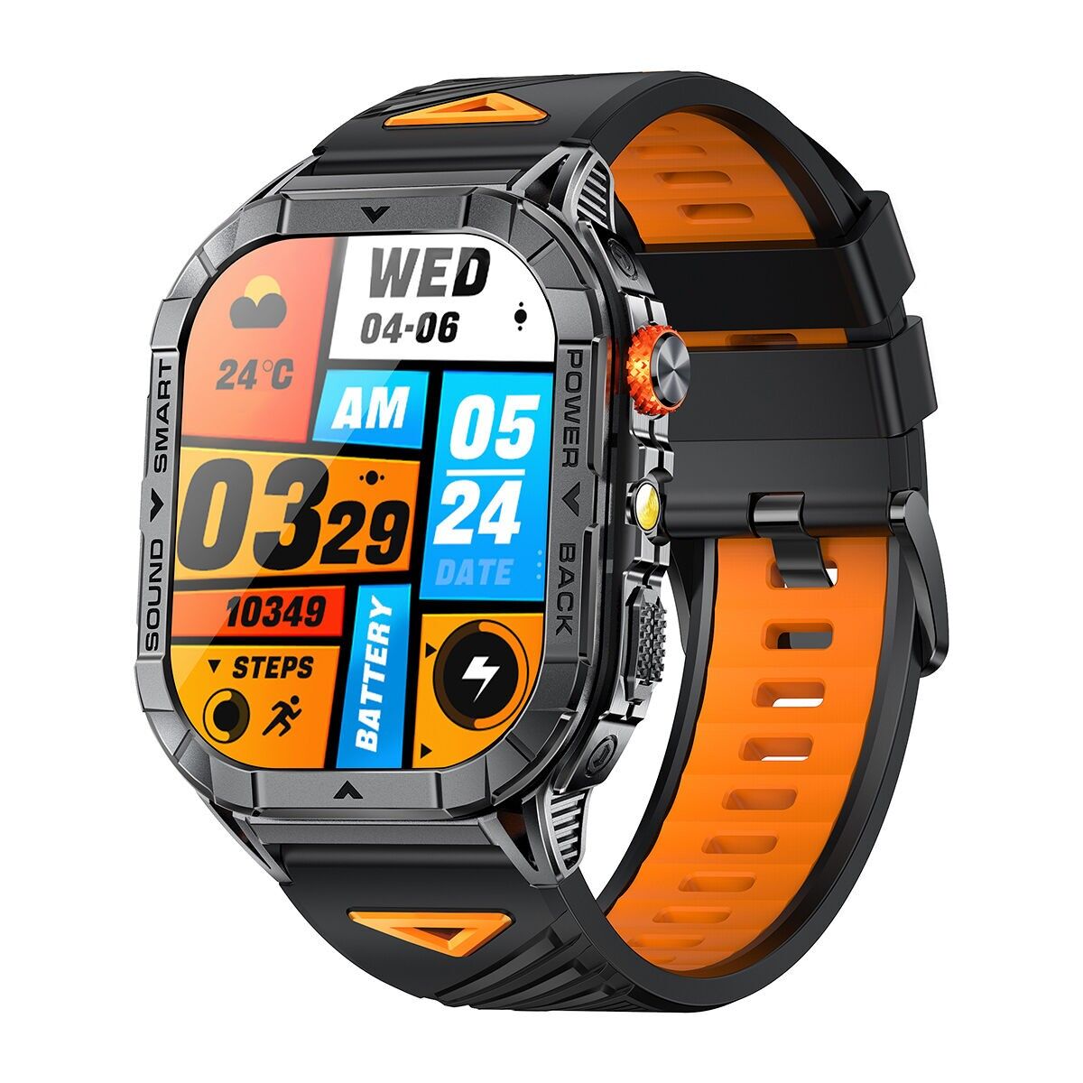 Montre Smarty mixte - TREK - SW103A - Boitier rectangulaire noir - Bracelet en silicone noir avec doublure orange