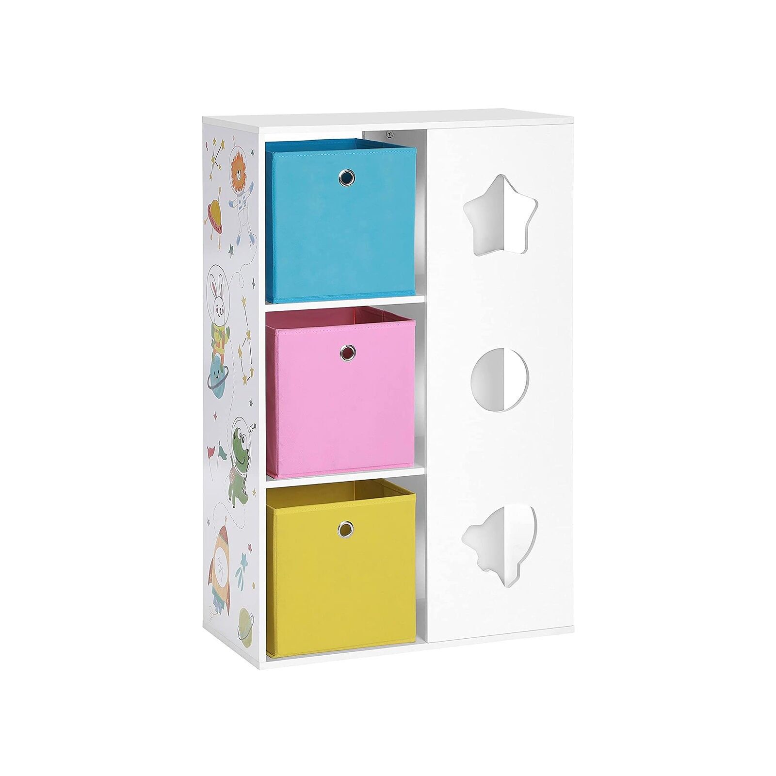 Children's room shelf with storage boxes