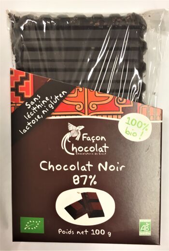 TABLETTE CHOCOLAT NOIR 87% cacao, BIO, 100g 2