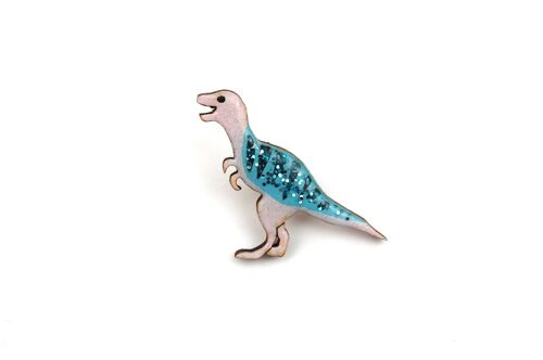 Tyrannosaurus Rex T Rex Dinosaur Pin Badge - Glittery Pastel Purple and Blue