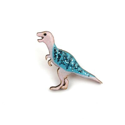 Tyrannosaurus Rex T Rex Dinosaur Pin Badge - Violet Pastel Pailleté et Bleu